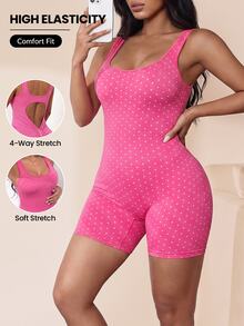 Rhythm Era Light Pink Polka Dot Plus Size Women's Athletic Jumpsuit Gym Summer - Pink - View 2
