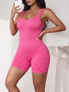Rhythm Era Light Pink Polka Dot Plus Size Women's Athletic Jumpsuit Gym Summer - Pink - View 7