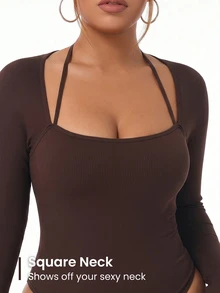 SHEIN Rhythm Era Women's Plus Size Solid Color Fitted Versatile Daily Wear Sports Jumpsuit Winter - Brown - View 4