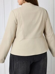 SHEIN CURVE+ 大尺碼 22W 秋冬新款時尚復古鈕扣裝飾西裝外套，適合優雅通勤、假日派對宴會，適合 5XL 大尺碼女性 - 卡其色 - 查看 2