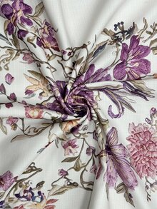 Wandoria [印花設計] 女款優雅輕盈牙買加夏季波希米亞風米色紫色花卉重工刺繡印花V領蝙蝠袖寬鬆顯瘦中長洋裝 - 米色 - 查看 5