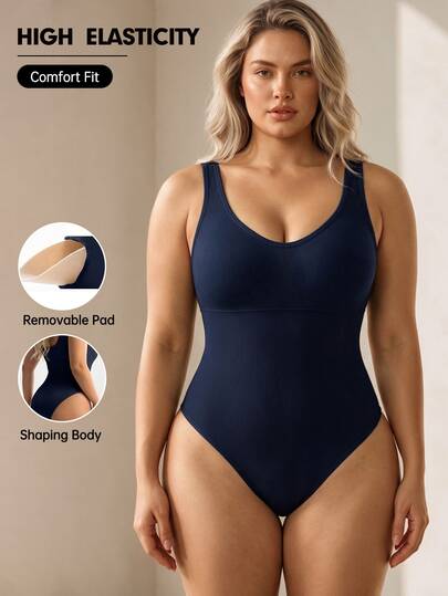 SHEIN Rhythm Era Women's Plus Size Solid Color Ribbed Tank Style Sports Jumpsuit