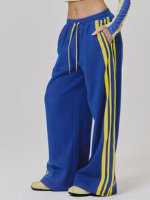 MUSERA Contrast Colour Stripe Loose Fit Baggy Jogger Cute Daily Vintage Y2K Back To School Primary - Blue - View 3