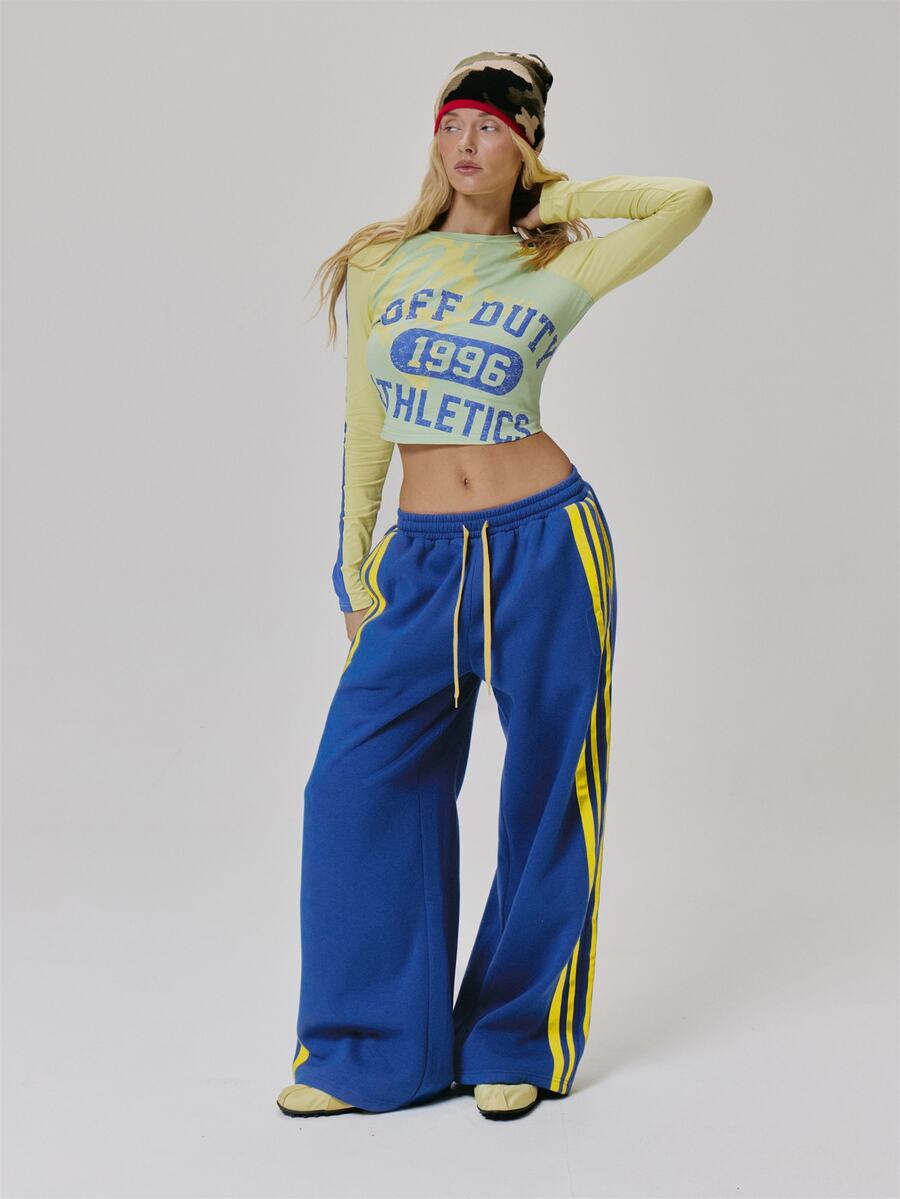 MUSERA Contrast Colour Stripe Loose Fit Baggy Jogger Cute Daily Vintage Y2K Back To School Primary - Blue - View 1