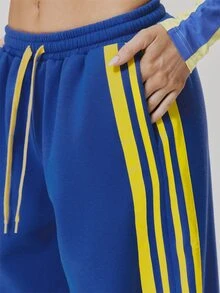 MUSERA Contrast Colour Stripe Loose Fit Baggy Jogger Cute Daily Vintage Y2K Back To School Primary - Blue - View 5