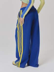 MUSERA Contrast Colour Stripe Loose Fit Baggy Jogger Cute Daily Vintage Y2K Back To School Primary - Blue - View 4