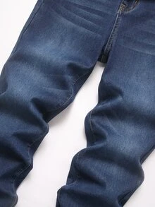 SHEIN Teen Boys Autumn/Winter Deep Blue Denim Fleece Lined Stretch Skinny Long Pants - Blue - View 3