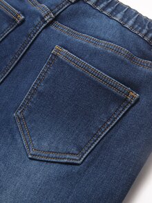 SHEIN Teen Boys Autumn/Winter Deep Blue Denim Fleece Lined Stretch Skinny Long Pants - Blue - View 6