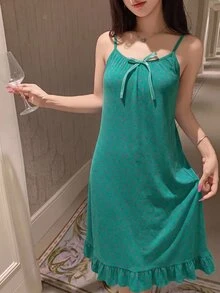 DAZY 花卉印花無袖長版陽光裙，附荷葉邊，適合夏季穿著，也可作為女款睡裙 - 藍色 - 查看 4