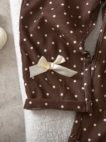 SHEIN 女童新款幼兒吊帶褲，杏色蝴蝶結裝飾，寬鬆直筒版型，秋冬款，棕色配杏色蝴蝶結 - 棕色 - 查看 6
