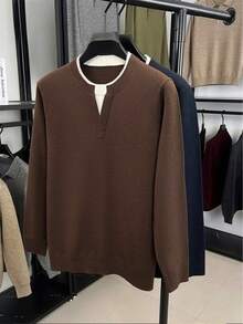 Manfinity CasualKnits كنزة رجالية 2 في 1 بأكمام طويلة كاجوال متعددة الاستخدامات، بني - بني - مشاهدة 2