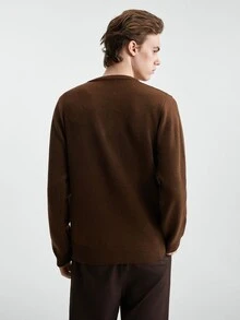 Manfinity CasualKnits كنزة رجالية 2 في 1 بأكمام طويلة كاجوال متعددة الاستخدامات، بني - بني - مشاهدة 5