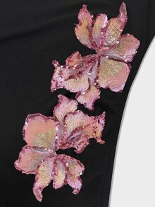 SHEIN [印花設計] 女款亮片花卉印花側抽繩抹胸上衣 - 彩色 - 查看 4