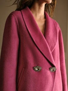 MOTF PREMIUM WOMEN'S PINK LAPEL LONG SLEEVE AUTUMN/WINTER SWEET VERSATILE COAT - Hot Pink - View 2