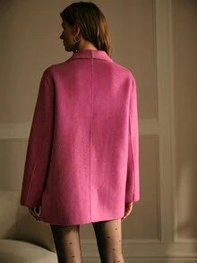 MOTF PREMIUM WOMEN'S PINK LAPEL LONG SLEEVE AUTUMN/WINTER SWEET VERSATILE COAT - Hot Pink - View 3