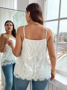 Reflora Plus Size Women Floral Lace Loose Elegant Camisole Spring/Summer Top For Women - White - View 2
