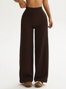 Solea Cove 1pc Women's Seamless Ribbed Solid Color Side Stripe Street Casual Yoga Studio Training Long Straight Leg Leggings - Coffee Brown - View 3