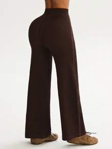 Solea Cove 1pc Women's Seamless Ribbed Solid Color Side Stripe Street Casual Yoga Studio Training Long Straight Leg Leggings - Coffee Brown - View 6