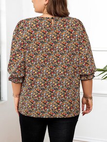 Reflora Women's Plus Size All Over Floral Printed Lantern Sleeve Blouse Fall - Multicolor - View 2