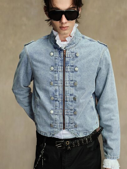 Grunge Punk Top in denim a maniche lunghe stile medievale retrò da uomo
