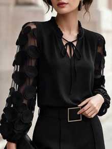 Velvienne Blus Jala Bunga 3D Serbaguna Ukuran Plus untuk Wanita - Hitam - View 3