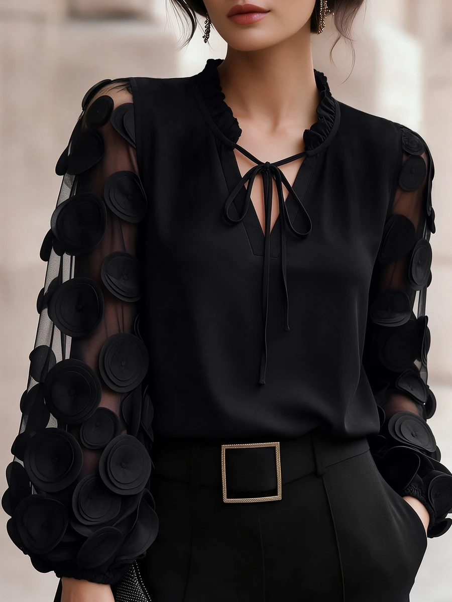 Velvienne Blus Jala Bunga 3D Serbaguna Ukuran Plus untuk Wanita - Hitam - View 1