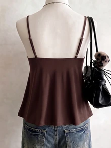 Lalippa Women's Lace Ruffle Hem Sweetheart Neckline Camisole Top - Brown - View 5