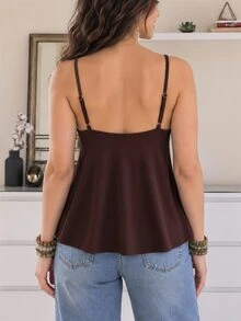 Lalippa Women's Lace Ruffle Hem Sweetheart Neckline Camisole Top - Brown - View 2