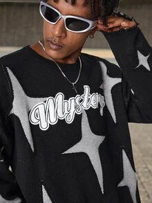 Manfinity LEGND Men's Letter & Star Print Crew Neck Long Sleeve Knitted Sweater - Multicolor - View 6