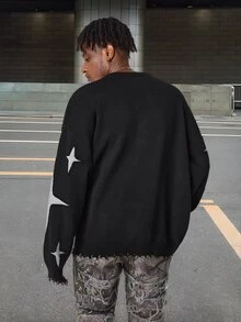 Manfinity LEGND Men's Letter & Star Print Crew Neck Long Sleeve Knitted Sweater - Multicolor - View 2