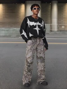 Manfinity LEGND Men's Letter & Star Print Crew Neck Long Sleeve Knitted Sweater - Multicolor - View 7