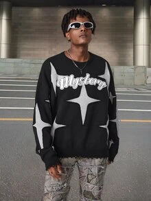 Manfinity LEGND Men's Letter & Star Print Crew Neck Long Sleeve Knitted Sweater - Multicolor - View 4