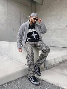 Manfinity LEGND Men's Letter & Star Print Crew Neck Long Sleeve Knitted Sweater - Multicolor - View 1