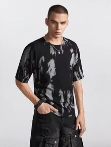 Manfinity Hypemode Men's Fashion Printed Short Sleeve Knit Top - Black - View 4