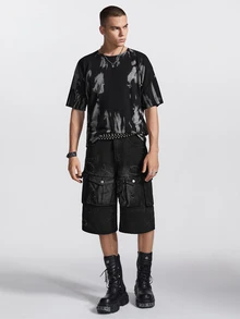 Manfinity Hypemode Men's Fashion Printed Short Sleeve Knit Top - Black - View 5