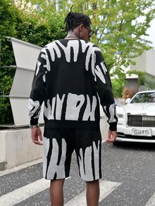 Manfinity LEGND 2pcs Men's Autumn Casual Color Blocking Pattern Sweater And Shorts Set - Dark Grey - View 2