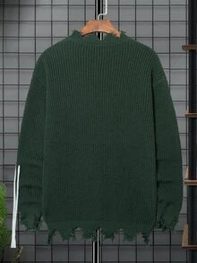 Manfinity Roughcore 男士字母刺繡仿舊毛衣 - 墨綠色 - 查看 2