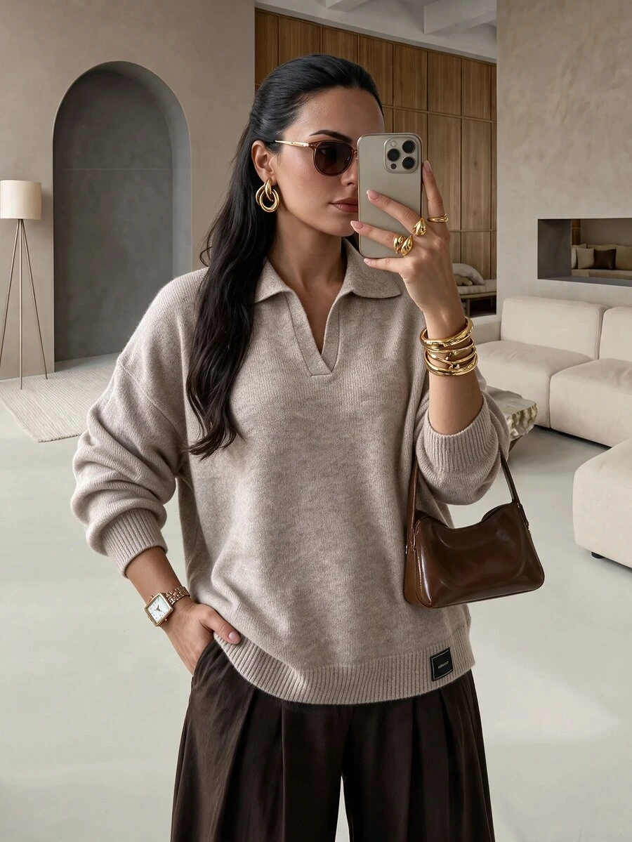 Rue Lumi Letter Patched Detail Drop Shoulder Sweater