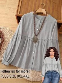Rusticease Women's Plus Size Front Button Long Sleeve Shirt Brunch Formal Morning Grey Autumn Casual - Black and White - View 2