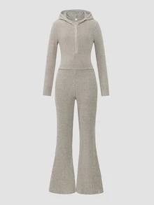 Teen Girl Solid Color Hooded Slim Fit Flare Jumpsuit - Apricot - View 8