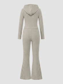 Teen Girl Solid Color Hooded Slim Fit Flare Jumpsuit - Apricot - View 2