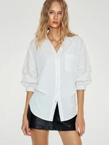 ATUI Studio Lyocell Cotton White Shirt, Pocket Blouse, Minimalism Modern Effortless Chic Elevating Basics, Work Office Capsule, Fall Winter Essential - White - View 2