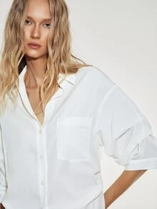 ATUI Studio Lyocell Cotton White Shirt, Pocket Blouse, Minimalism Modern Effortless Chic Elevating Basics, Work Office Capsule, Fall Winter Essential - White - View 5