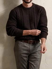 Manfinity CasualKnits 男士復古時尚長袖羅紋針織衫，舒適秋冬夾克 - 彩色 - 查看 1