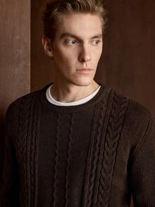 Manfinity CasualKnits 男士復古時尚長袖羅紋針織衫，舒適秋冬夾克 - 彩色 - 查看 7