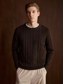 Manfinity CasualKnits 男士復古時尚長袖羅紋針織衫，舒適秋冬夾克 - 彩色 - 查看 2