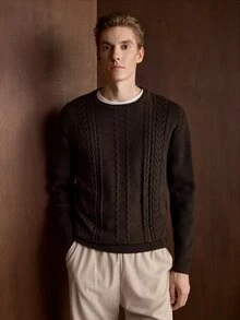 Manfinity CasualKnits 男士復古時尚長袖羅紋針織衫，舒適秋冬夾克 - 彩色 - 查看 6
