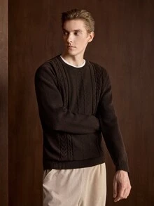 Manfinity CasualKnits 男士復古時尚長袖羅紋針織衫，舒適秋冬夾克 - 彩色 - 查看 5