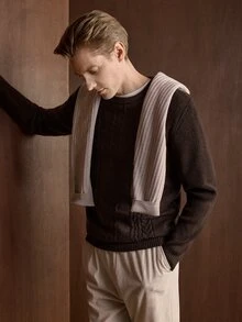 Manfinity CasualKnits 男士復古時尚長袖羅紋針織衫，舒適秋冬夾克 - 彩色 - 查看 3