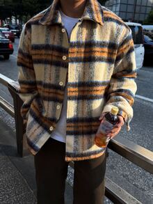 DAZY Autumn/Winter Men's Flannel Plaid Jacquard Shacket - Multicolor - View 6